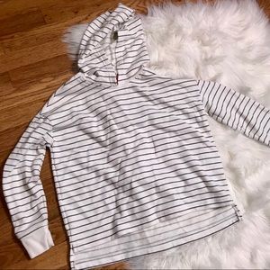 Old Navy white navy blue striped hooded sweatshirt